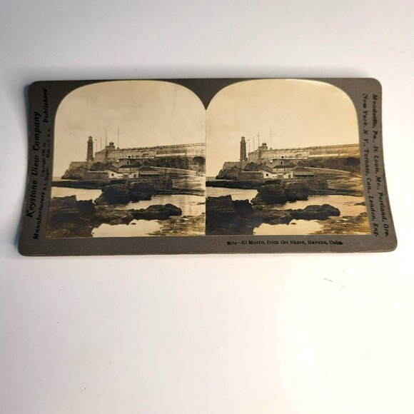 Stereoscope Photo Card El Morrow from Shore of Havana, Cuba Keystone View LI12 - Picture 1 of 5